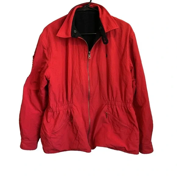 90s Polo Ralph Lauren Jacket Womens Reversible Full Zip Fleece Nylon Red Black M - Picture 2 of 8